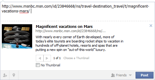 Screenshot of title and meta description in Facebook share