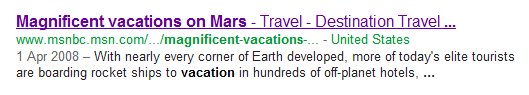 Screenshot of title and meta description in search results