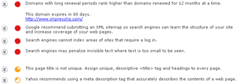 Screenshot of search issues report