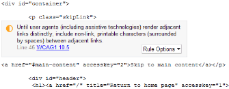 View Source shows HTML code annotated with errors